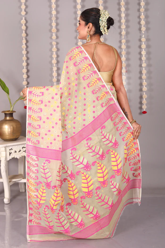 Light Green Cotton Jamdani Saree - Keya Seth Exclusive
