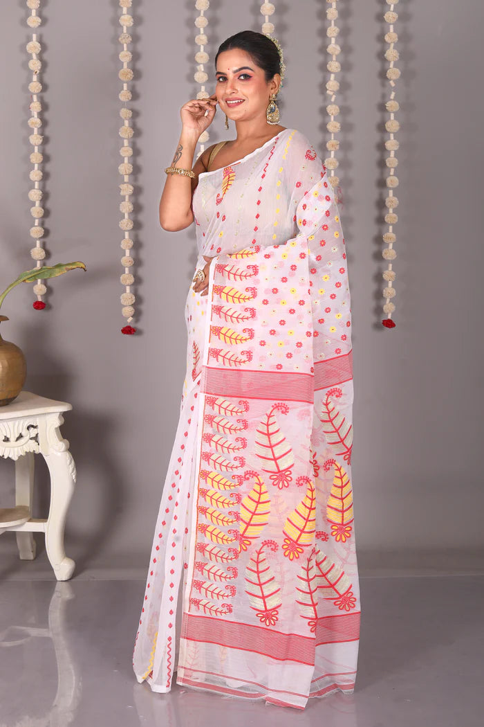 White Cotton Jamdani Saree - Keya Seth Exclusive