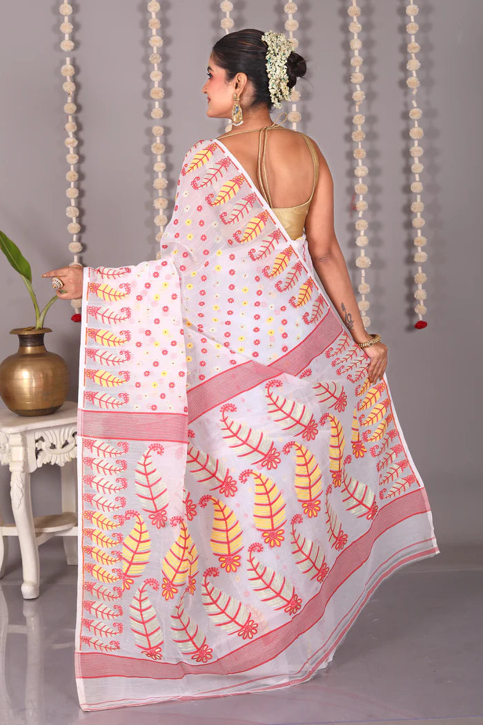 White Cotton Jamdani Saree - Keya Seth Exclusive