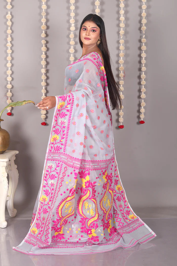 Grey Cotton Jamdani Saree - Keya Seth Exclusive