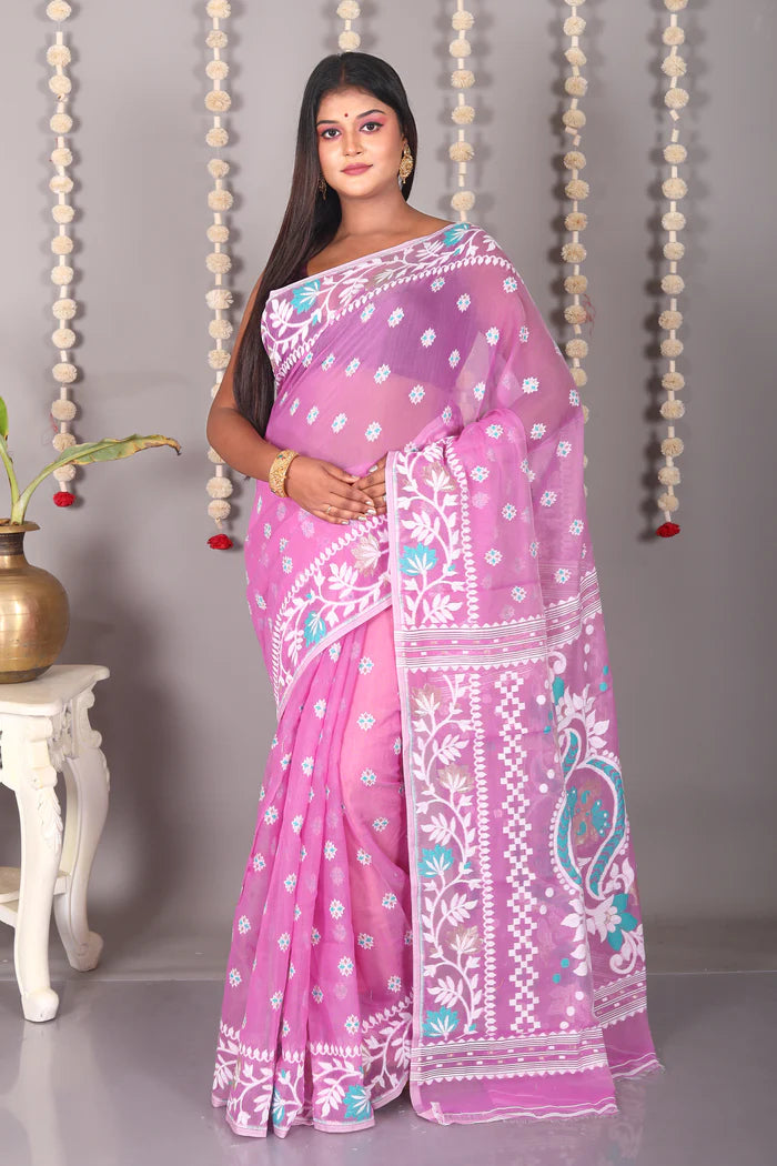 Purple Cotton Jamdani Saree - Keya Seth Exclusive