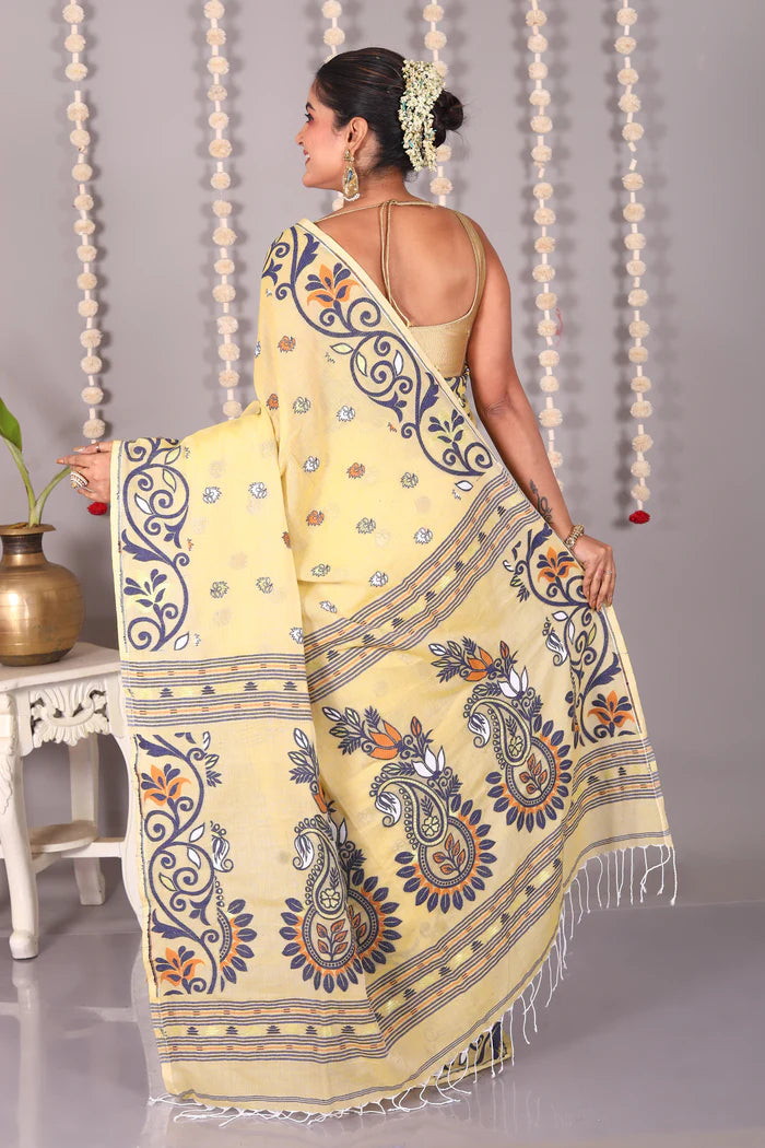 Light Yellow Cotton Jamdani Saree - Keya Seth Exclusive