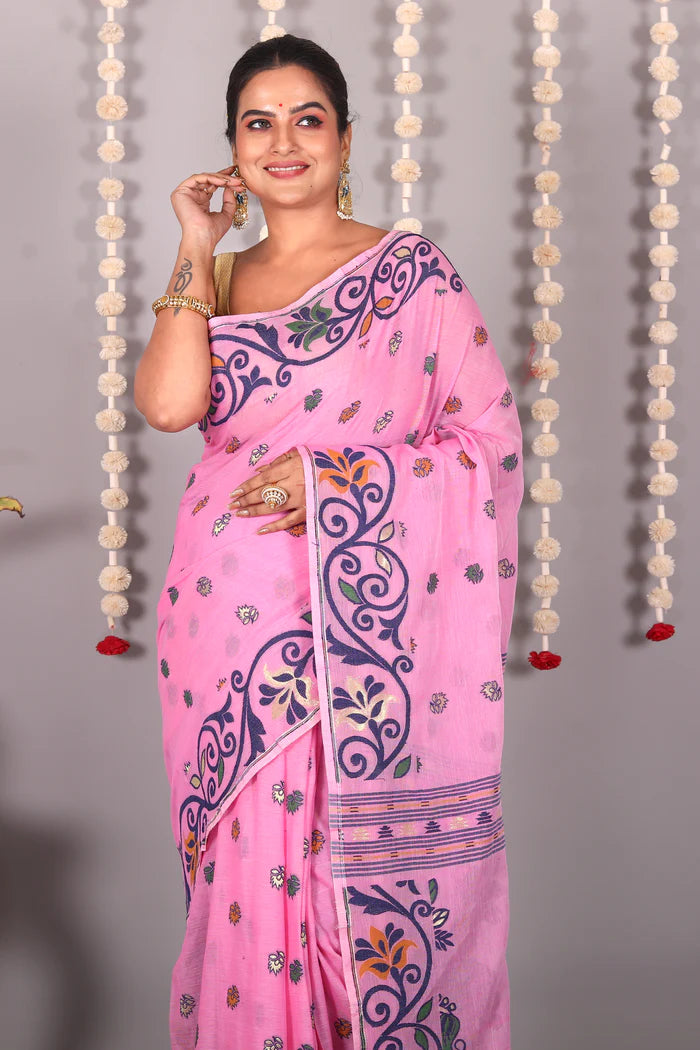 Pink Cotton Jamdani Saree - Keya Seth Exclusive