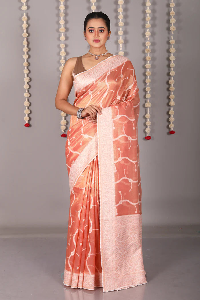 Light Brown Blended Tissue With Jalwork - Keya Seth Exclusive