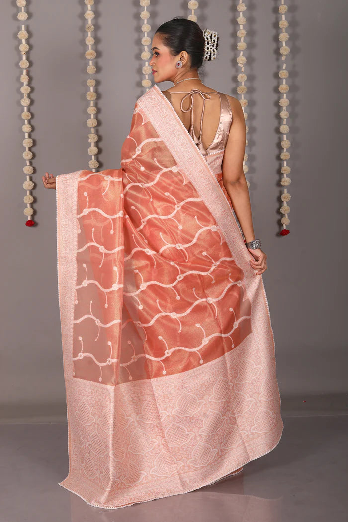 Light Brown Blended Tissue With Jalwork - Keya Seth Exclusive