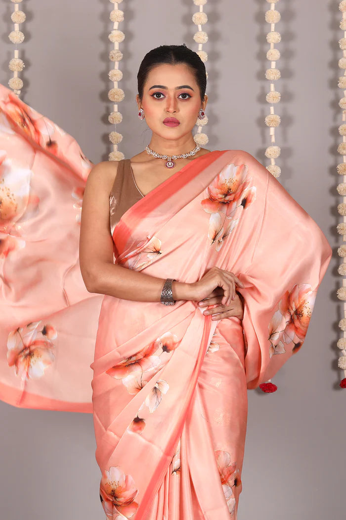 Orange Blended Satin Silk Saree - Keya Seth Exclusive