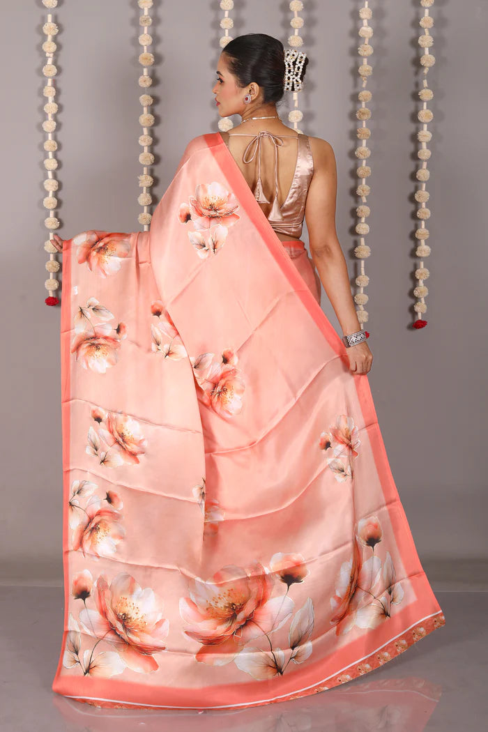 Orange Blended Satin Silk Saree - Keya Seth Exclusive