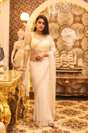 Fashionable White Net Saree - Keya Seth Exclusive