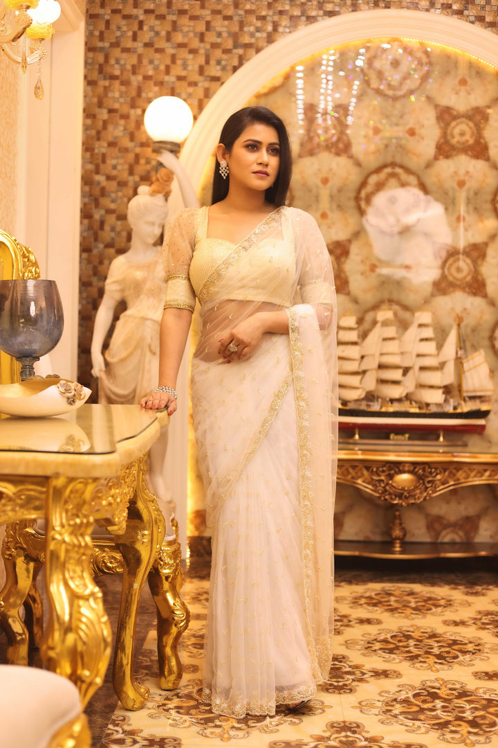 Fashionable White Net Saree - Keya Seth Exclusive