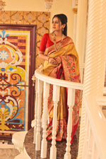 Load image into Gallery viewer, Yellow Ochre Pure Paithani Saree - Keya Seth Exclusive