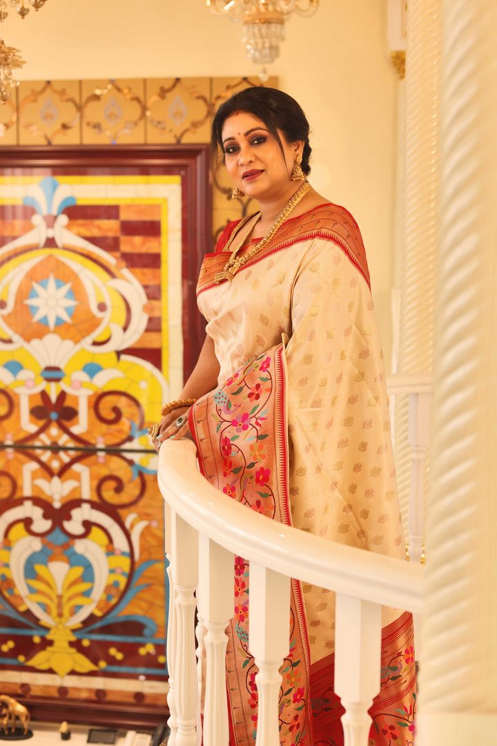 Off White Pure Paithani Saree - Keya Seth Exclusive