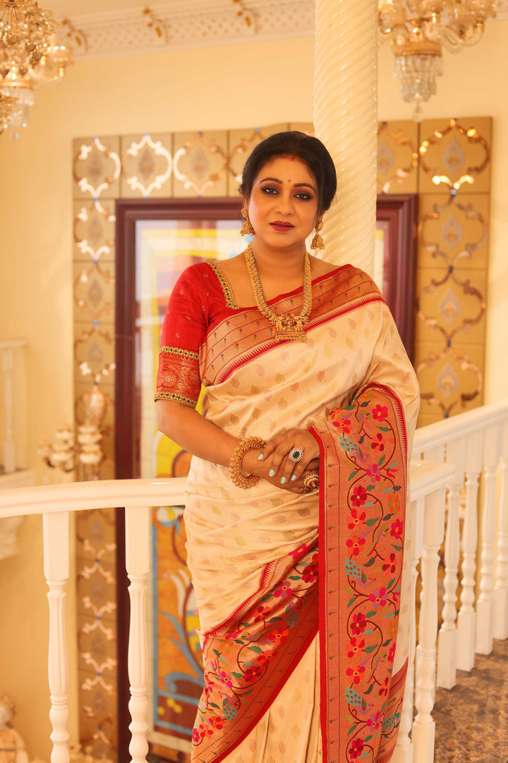 Off White Pure Paithani Saree - Keya Seth Exclusive
