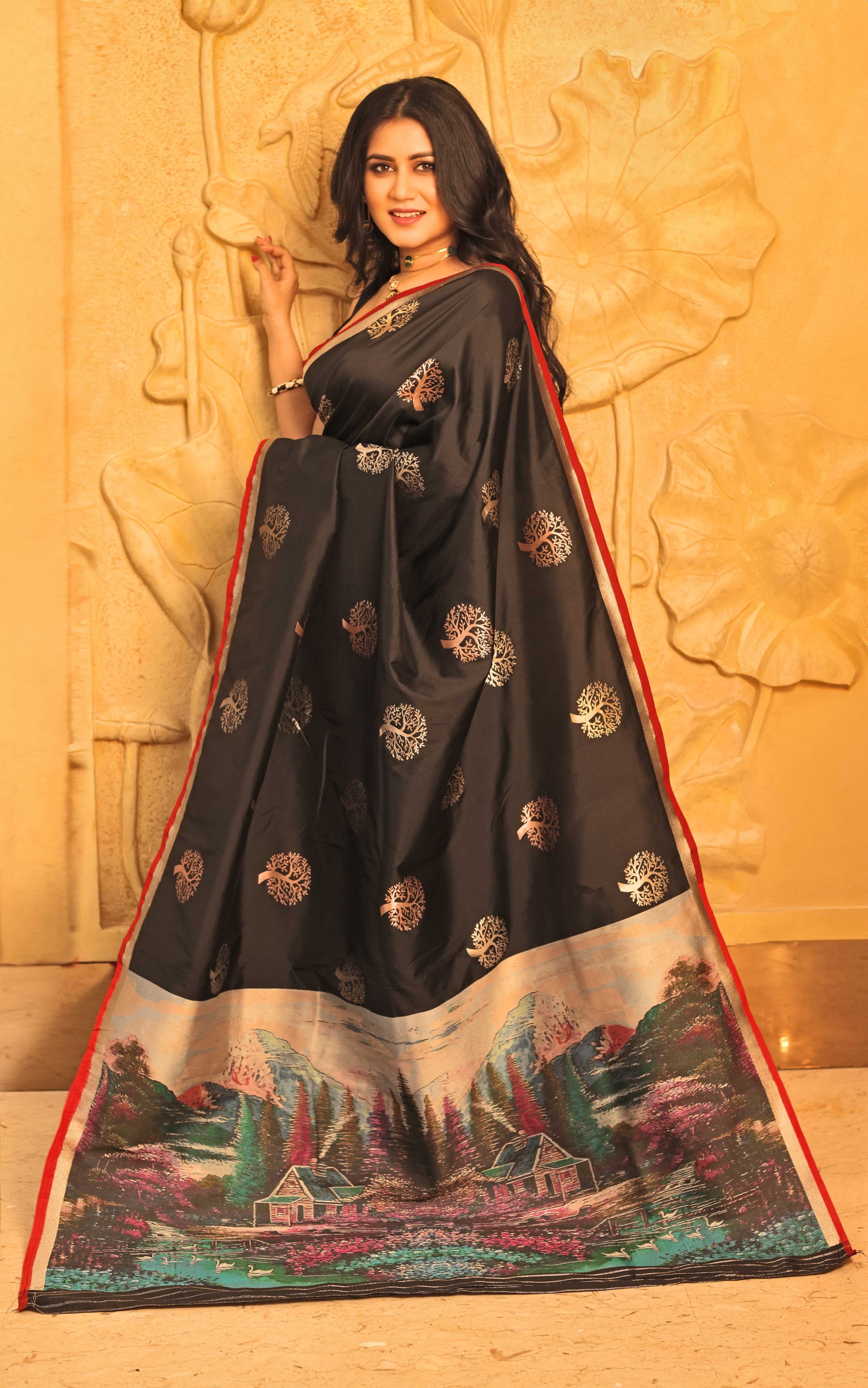 Bright Black Pure Paithani Saree - Keya Seth Exclusive