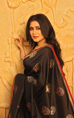 Load image into Gallery viewer, Bright Black Pure Paithani Saree - Keya Seth Exclusive