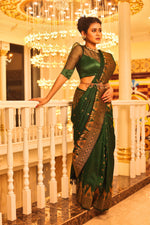 Load image into Gallery viewer, Bottle Green Pure Gadwal Saree - Keya Seth Exclusive
