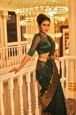 Load image into Gallery viewer, Bottle Green Pure Gadwal Saree - Keya Seth Exclusive