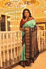 Load image into Gallery viewer, Mint Green Pure Gadwal Saree - Keya Seth Exclusive
