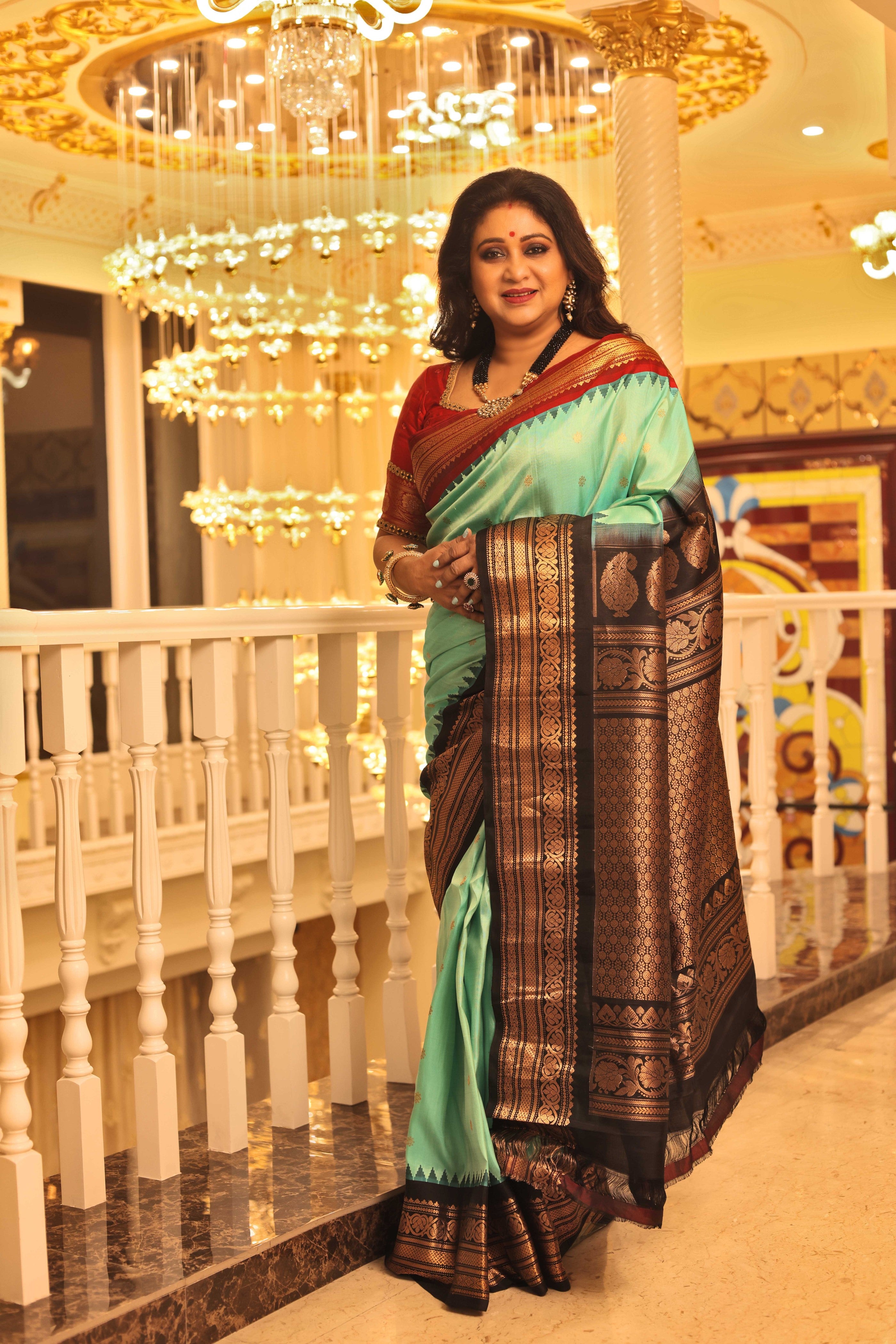 Mint Green Pure Gadwal Saree - Keya Seth Exclusive