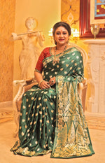 Load image into Gallery viewer, Shimmery Bottle Green Pure Banarasi Saree - Keya Seth Exclusive