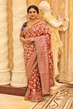 Load image into Gallery viewer, Matte Red Patli Pallu Pure Banarasi Saree - Keya Seth Exclusive