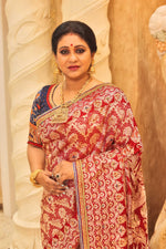 Load image into Gallery viewer, Matte Red Patli Pallu Pure Banarasi Saree - Keya Seth Exclusive