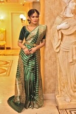 Load image into Gallery viewer, Bright Green Pure Strip Katan Saree - Keya Seth Exclusive