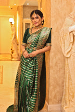 Load image into Gallery viewer, Bright Green Pure Strip Katan Saree - Keya Seth Exclusive
