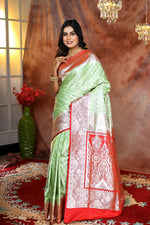 Load image into Gallery viewer, Mint Green Banarasi Saree - Keya Seth Exclusive