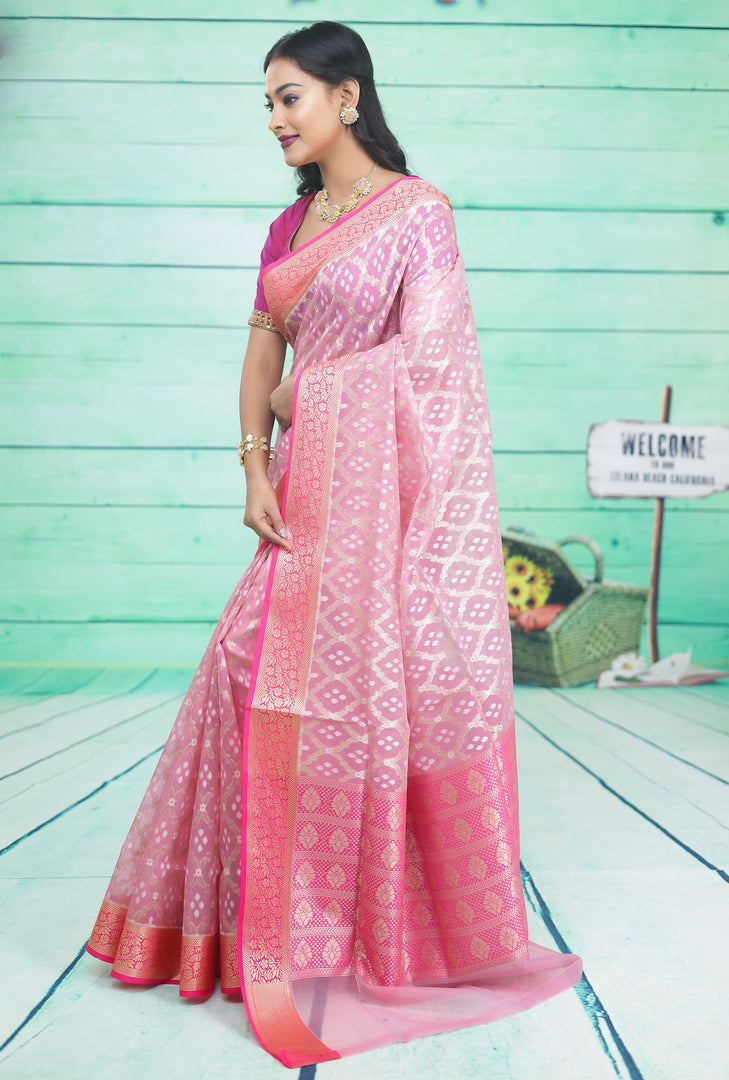 Pink Soft Tissue Saree - Keya Seth Exclusive