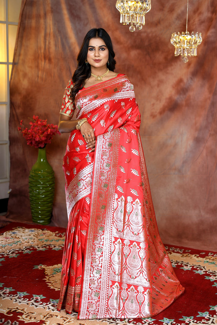 Red Minakari Banarasi Saree - Keya Seth Exclusive