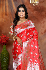Load image into Gallery viewer, Red Minakari Banarasi Saree - Keya Seth Exclusive