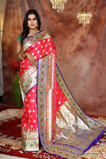 Load image into Gallery viewer, Pink Minakari Banarasi Saree with Purple Border - Keya Seth Exclusive