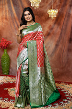Load image into Gallery viewer, Patli-Pallu Red and Green Banarasi Saree - Keya Seth Exclusive