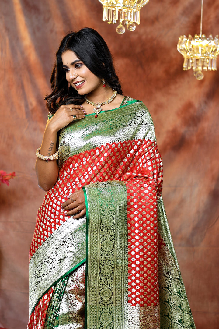 Patli-Pallu Red and Green Banarasi Saree - Keya Seth Exclusive