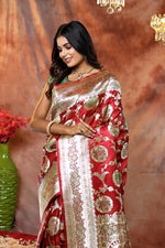 Load image into Gallery viewer, Floral Maroon Minakari Banarasi Saree - Keya Seth Exclusive
