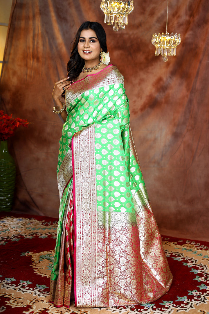 Patli Pallu Green and Pink Banarasi Saree - Keya Seth Exclusive