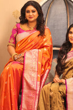 Load image into Gallery viewer, Orange Dual Tone Pure Katan Saree - Keya Seth Exclusive
