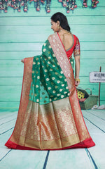 Load image into Gallery viewer, Green with Red Border Tissue Saree - Keya Seth Exclusive