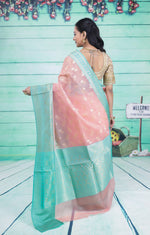 Load image into Gallery viewer, Peach and Green Soft Tissue Saree - Keya Seth Exclusive
