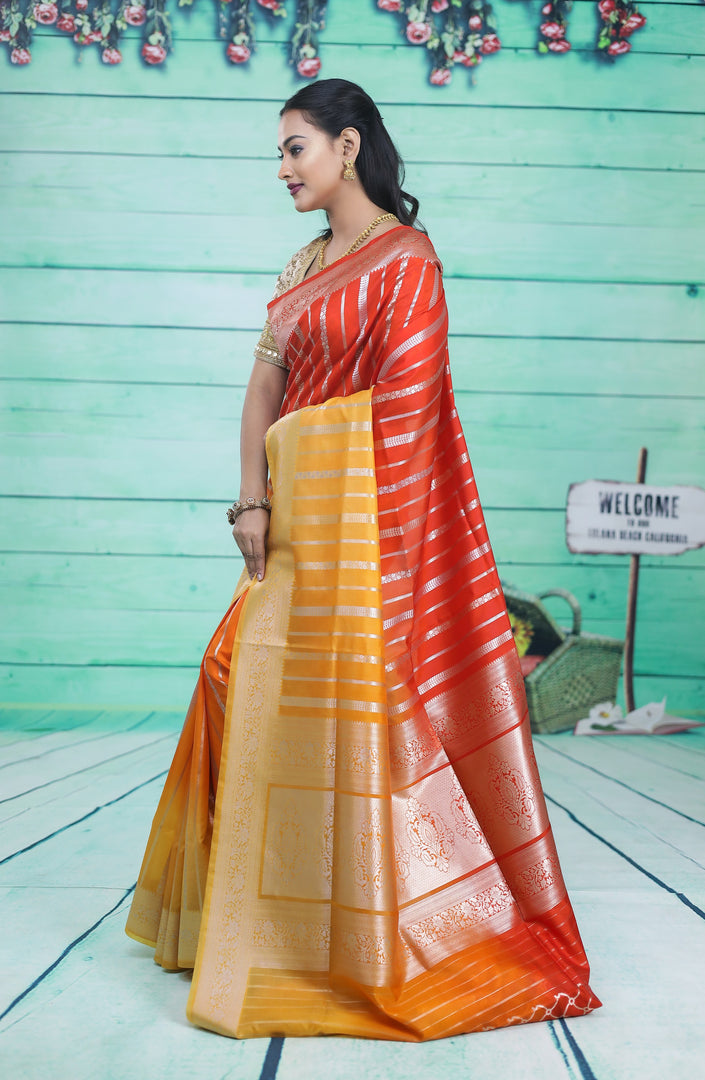 Orange and Yellow Semi Katan Silk Saree - Keya Seth Exclusive