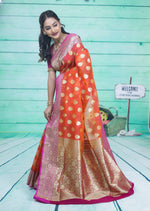 Load image into Gallery viewer, Orange with Pink Border Tissue Saree - Keya Seth Exclusive
