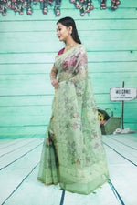 Load image into Gallery viewer, Light Green Organza Saree with Floral Design - Keya Seth Exclusive
