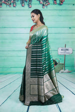 Load image into Gallery viewer, Deep Green and Light Green Semi Katan Silk Saree - Keya Seth Exclusive