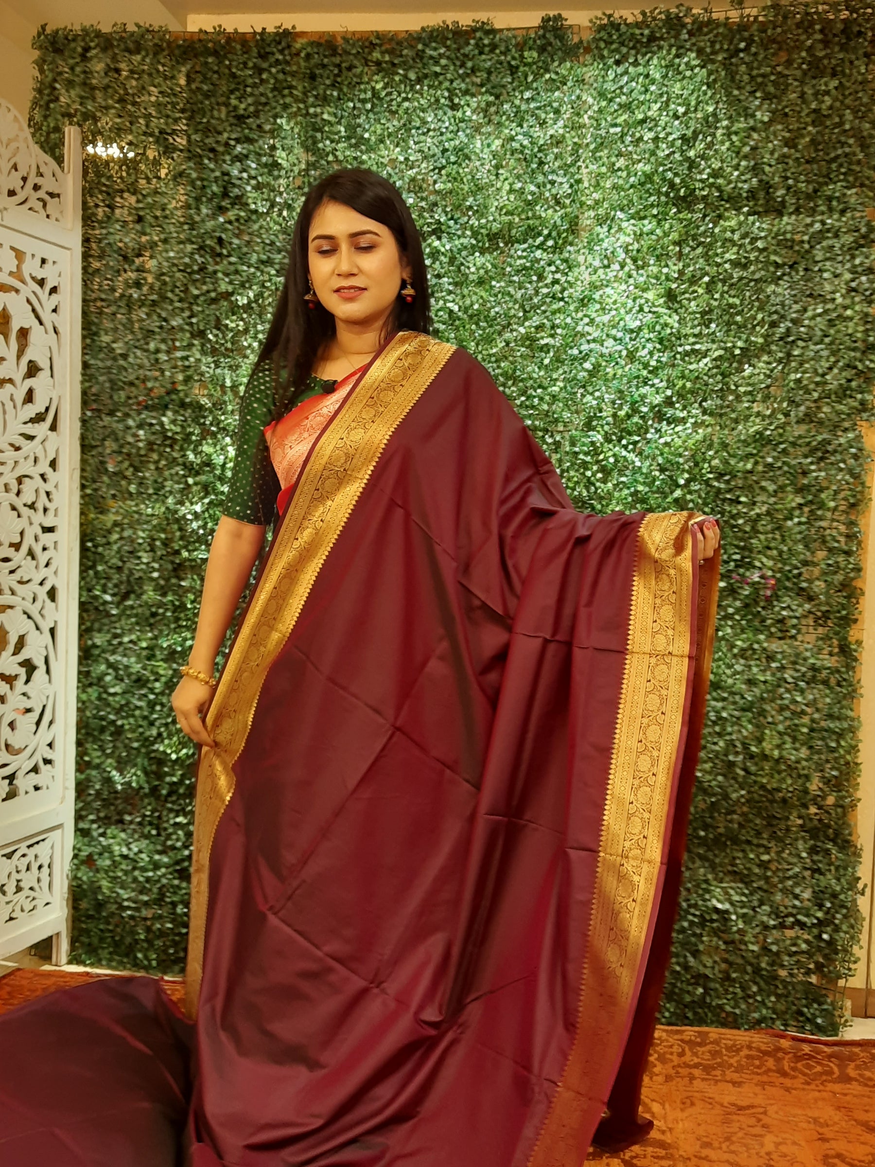 Wine Color Katan Banarasi Saree - Keya Seth Exclusive