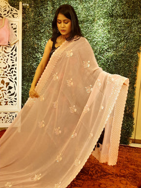 Peach Crepe Saree