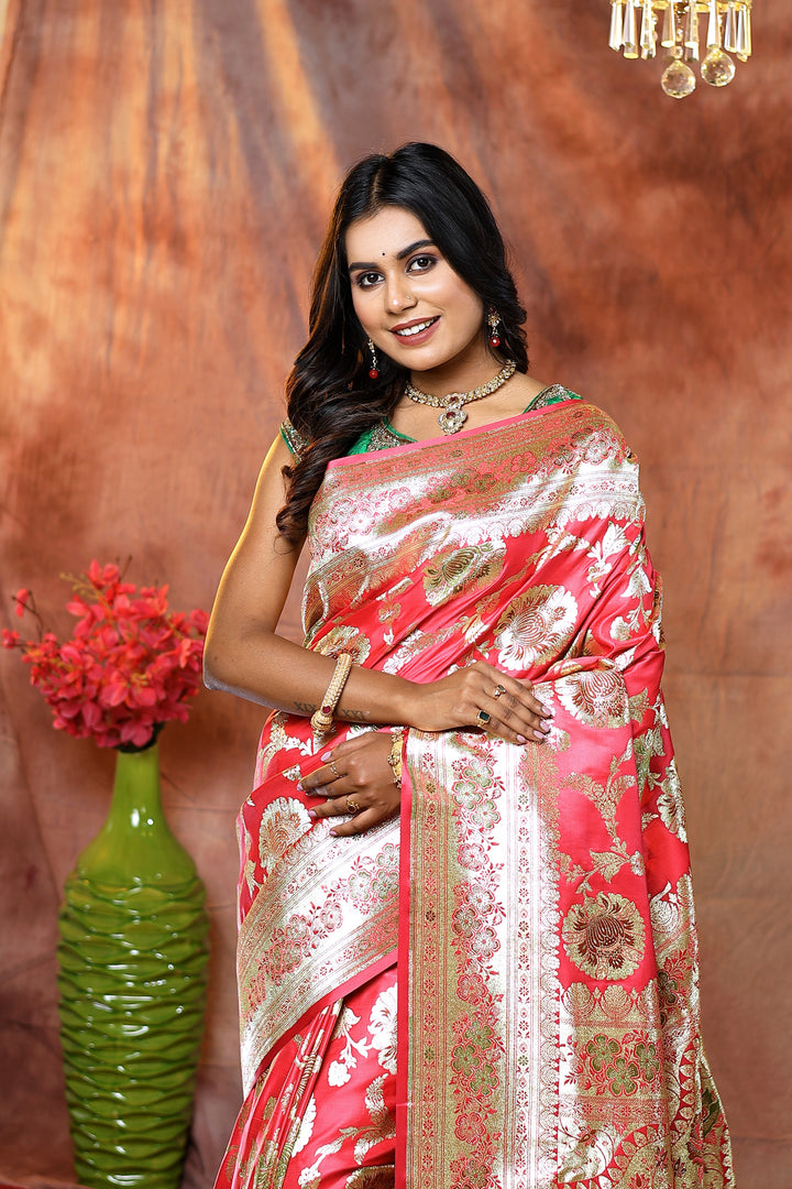 Floral Peach Minakari Banarasi Saree - Keya Seth Exclusive