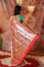 Load image into Gallery viewer, Floral Peach Minakari Banarasi Saree - Keya Seth Exclusive
