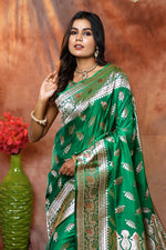 Load image into Gallery viewer, Parakeet Green Minakari Banarasi Saree - Keya Seth Exclusive
