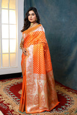 Load image into Gallery viewer, Orange Banarasi Saree with Zari Work - Keya Seth Exclusive