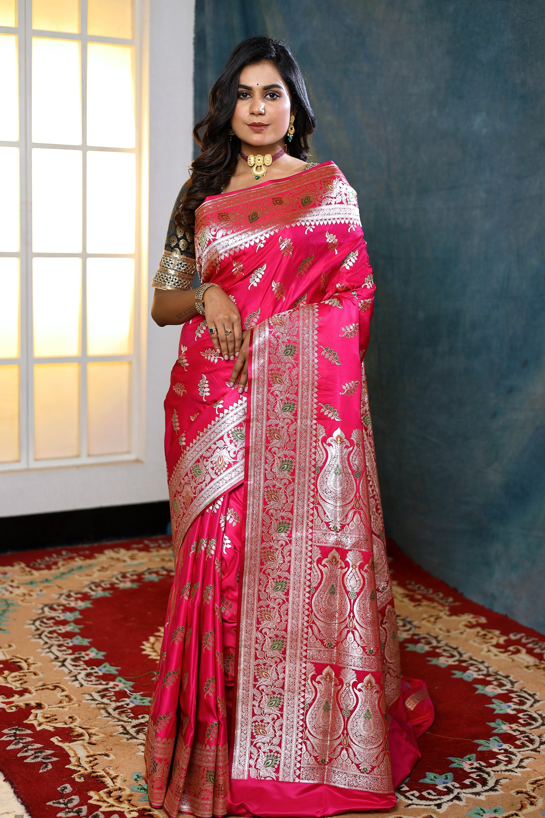 Hot Pink Minakari Banarasi Saree - Keya Seth Exclusive